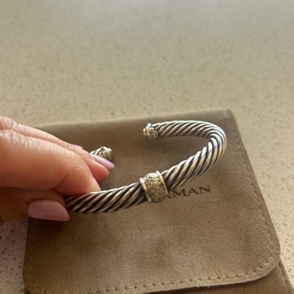 David Yurman Silver Cable Bracelet with Pave Diamonds